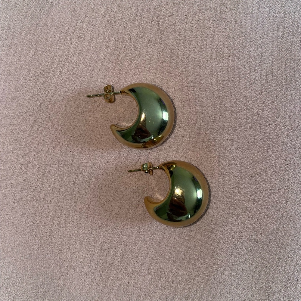 Gold Chunky Dome Hoop Earrings - Picture 4 of 10
